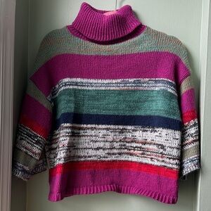 Knox Rose Fuchsia Striped Turtleneck Sweater Small Cropped